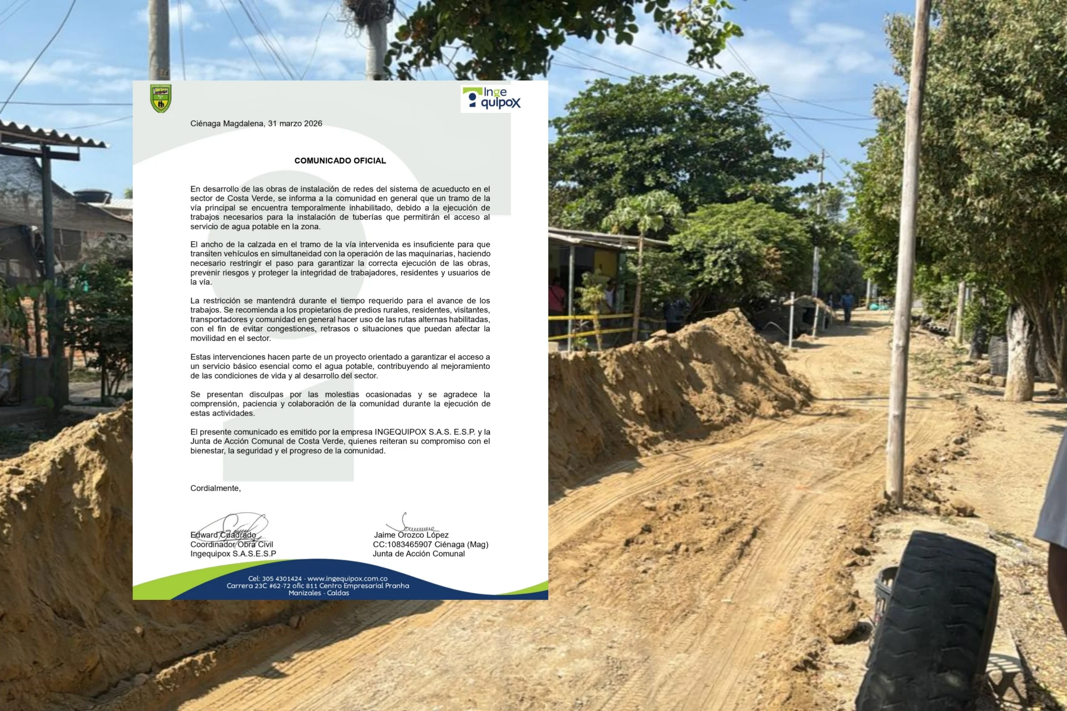 Termina la oscura noche para los habitantes de Costa Verde, redes de acueducto son instaladas para llevar agua al sector