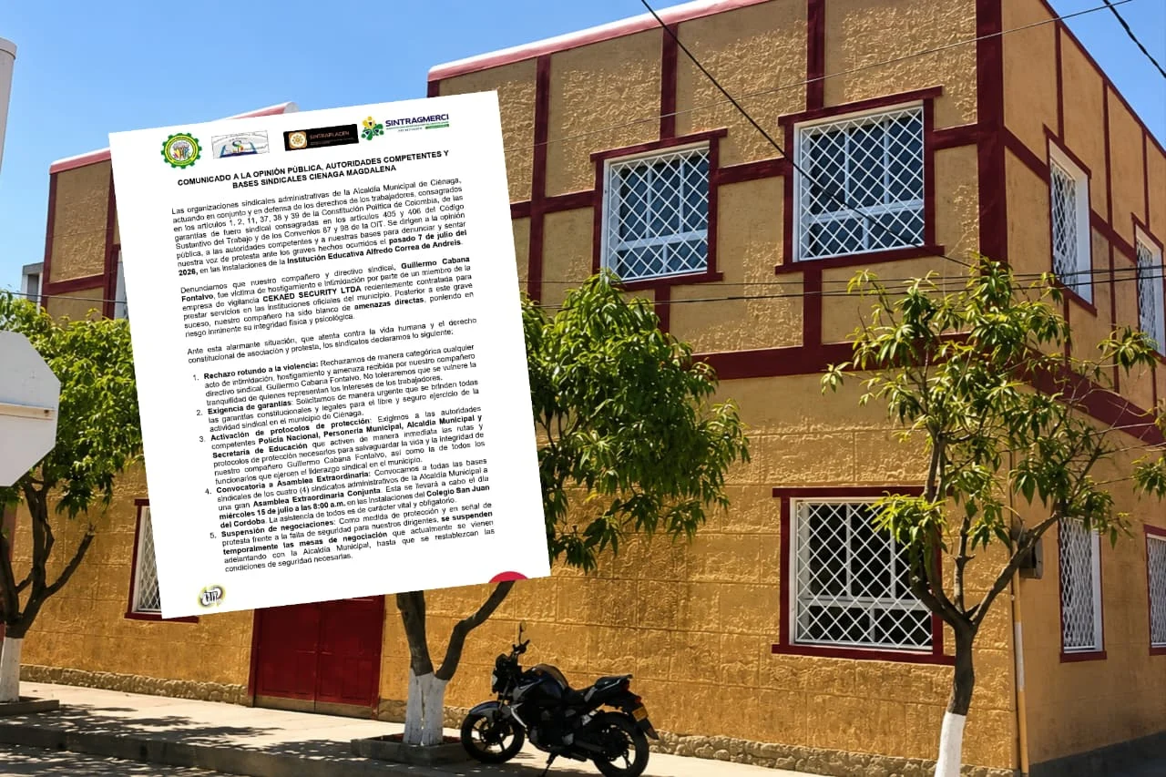 Sindicatos administrativos en Ciénaga denuncian presunto hostigamiento y amenazas contra uno de sus miembros
