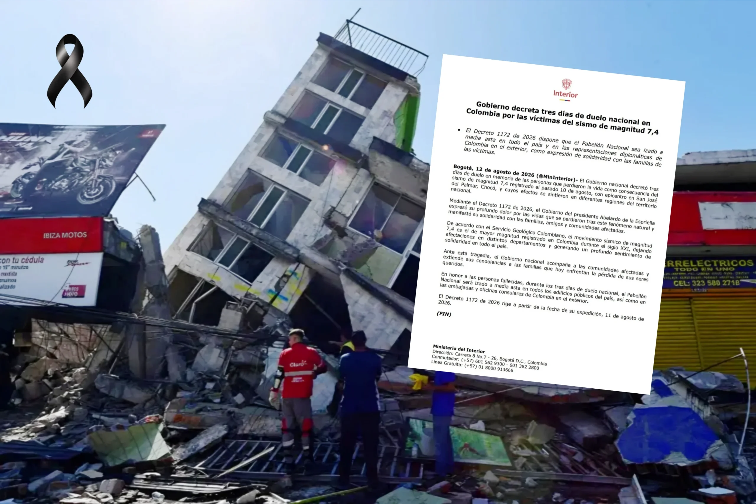 Luto nacional: gobierno declara tres días de duelo por las víctimas del terremoto en Colombia