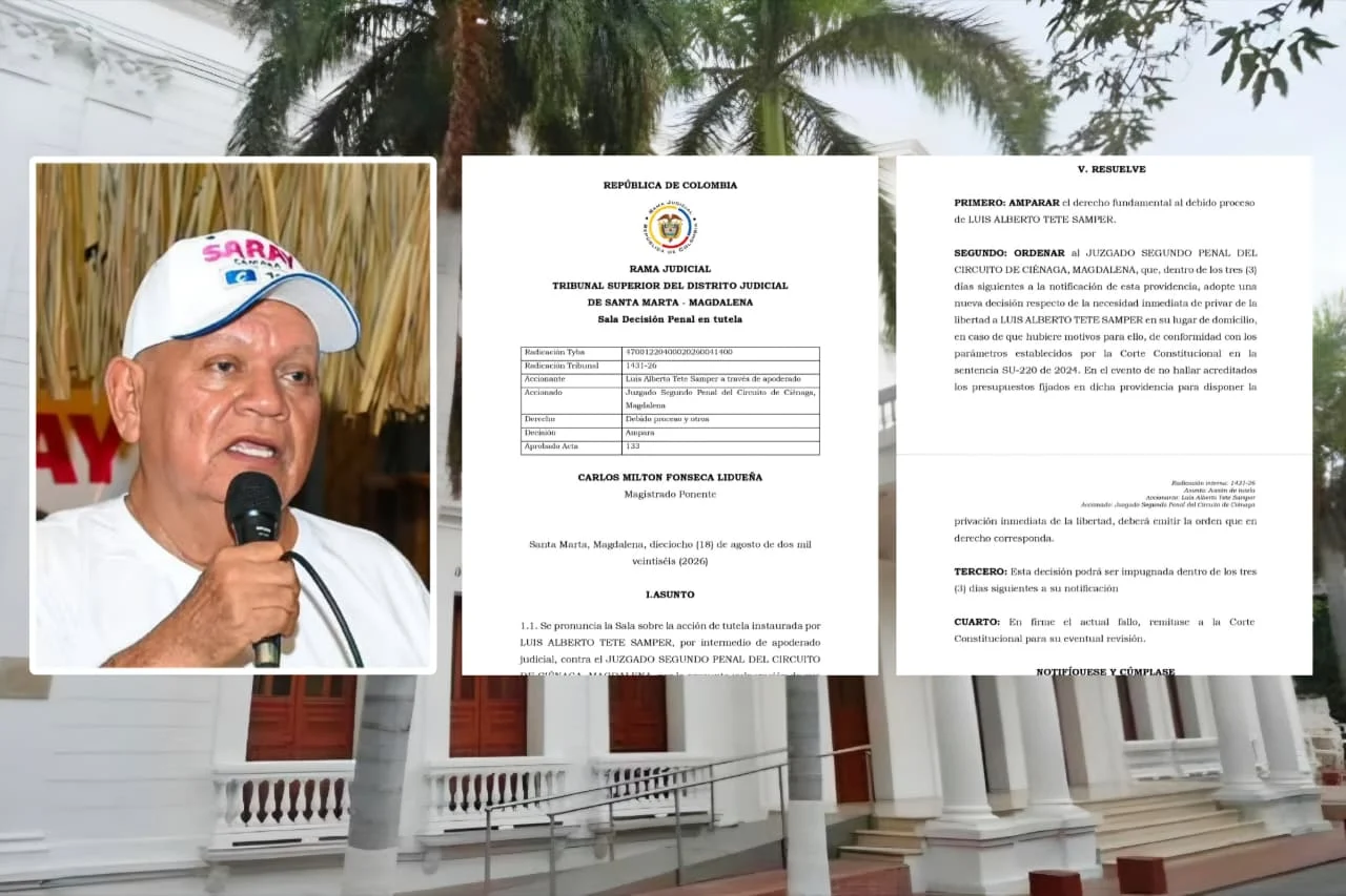 Tribunal ordena amparar el debido proceso y replantear privación de la libertad al exalcalde de Ciénaga Luis Tete Samper