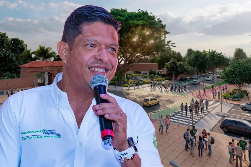 Pablo Vera Salazar Rector UNIMAGDALENA Entrada principal de la Universidad del Magdalena, en el sector donde se proyecta la vía "Camino al Río"