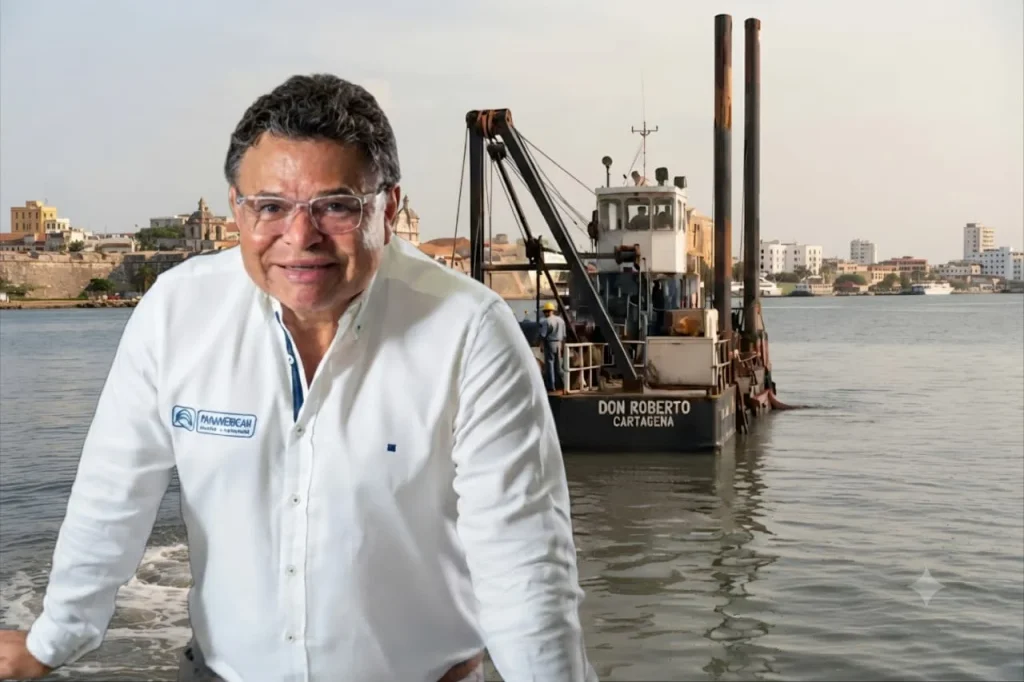 Draga de Panamerican Dredging & Engineering en labores de dragado y relleno hidráulico en Cartagena de Indias