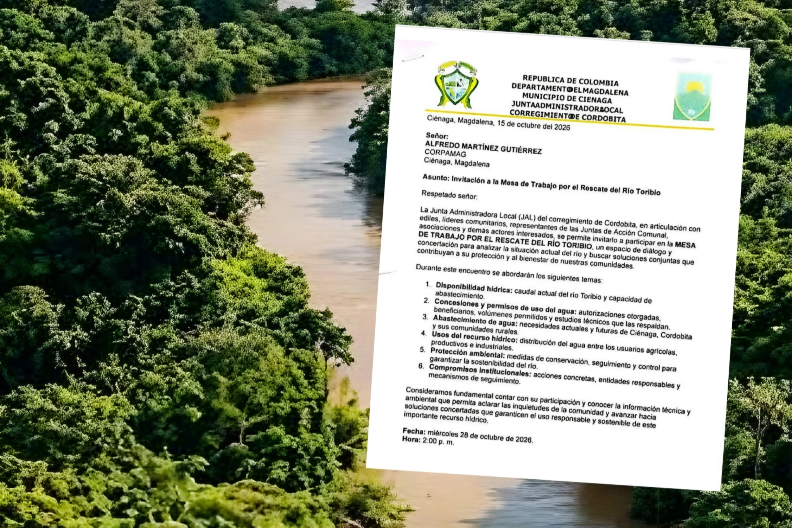 Río Toribio bajo lupa: líderes comunales de Ciénaga convocan a las autoridades para analizar situación del recurso hídrico