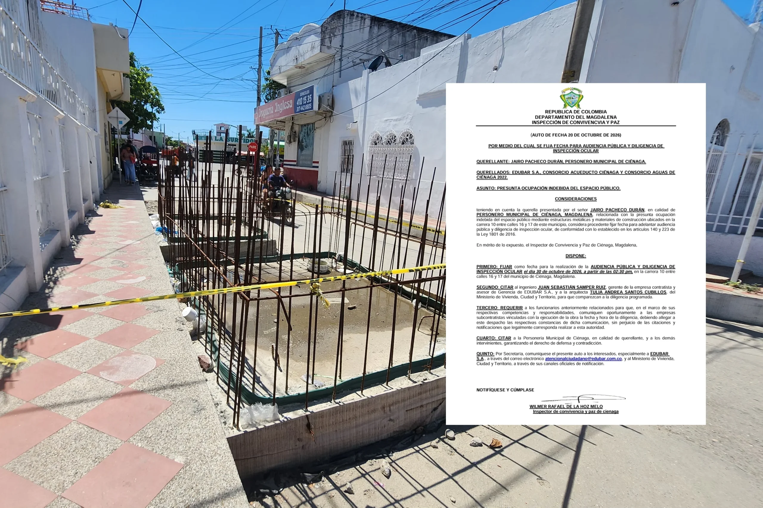 ¡Tatequieto a Edubar! Realizan audiencia publica y diligencia de inspección ocular a obras de la carrera 10 entre calles 16 y 17